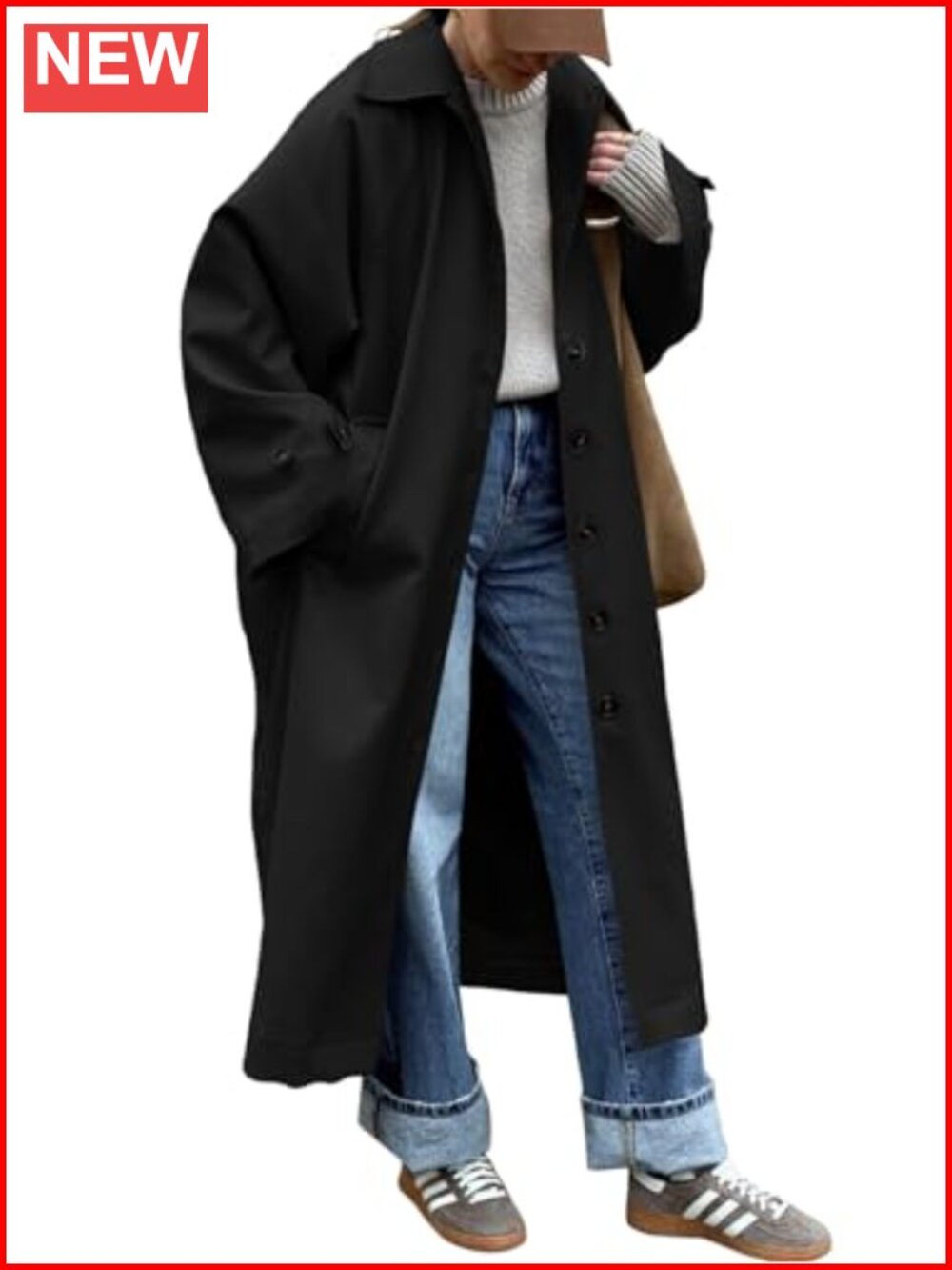Polyester Trench Coat Oversized Windproof Single Breasted Classic Notch Lapel